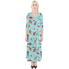 Pattern With Koi Fishes Quarter Sleeve Wrap Maxi Dress by BangZart