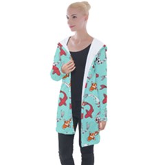 Pattern With Koi Fishes Longline Hooded Cardigan by BangZart