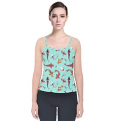 Pattern With Koi Fishes Velvet Spaghetti Strap Top by BangZart