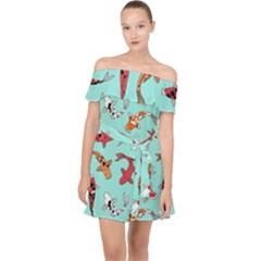 Pattern With Koi Fishes Off Shoulder Chiffon Dress by BangZart