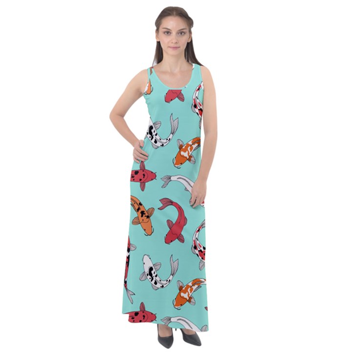 Pattern with koi fishes Sleeveless Velour Maxi Dress