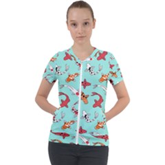 Pattern With Koi Fishes Short Sleeve Zip Up Jacket by BangZart