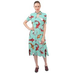 Pattern With Koi Fishes Keyhole Neckline Chiffon Dress by BangZart