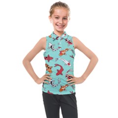 Pattern With Koi Fishes Kids  Sleeveless Polo Tee