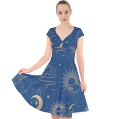 Seamless Galaxy Pattern Cap Sleeve Front Wrap Midi Dress by BangZart