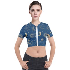 Seamless Galaxy Pattern Short Sleeve Cropped Jacket by BangZart