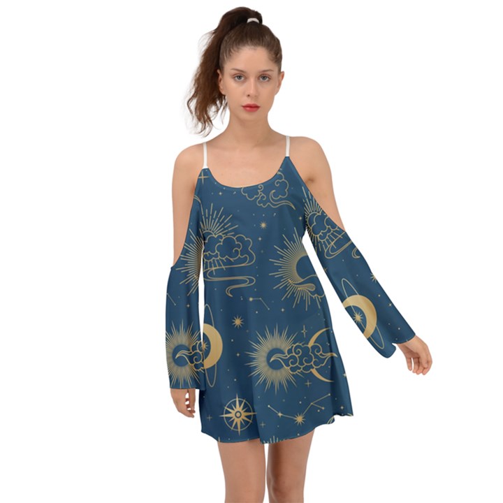 Seamless galaxy pattern Kimono Sleeves Boho Dress