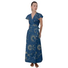 Seamless Galaxy Pattern Flutter Sleeve Maxi Dress by BangZart