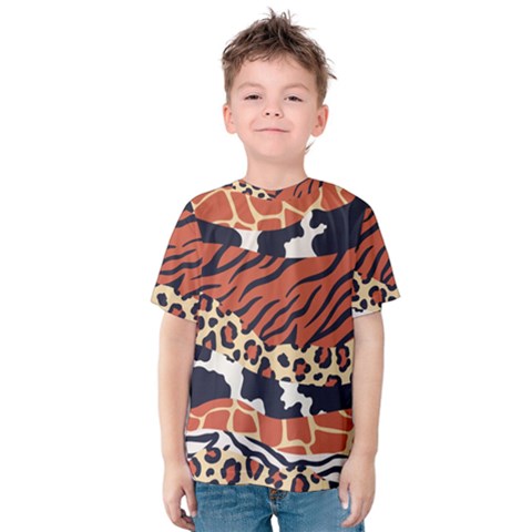 Mixed Animal Skin Print Safari Textures Mix Leopard Zebra Tiger Skins Patterns Luxury Animals Texture Kids  Cotton Tee by BangZart