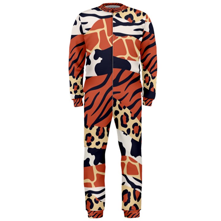 Mixed animal skin print safari textures mix leopard zebra tiger skins patterns luxury animals texture OnePiece Jumpsuit (Men) 