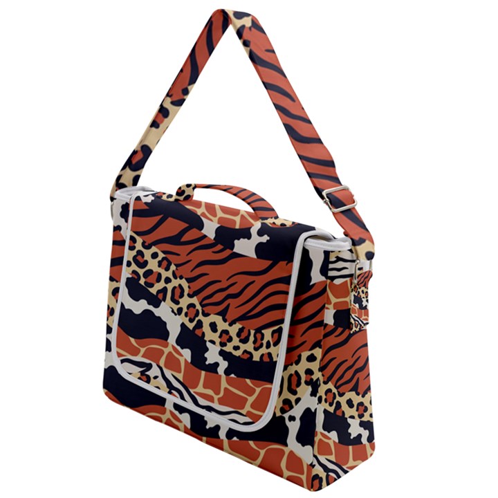 Mixed animal skin print safari textures mix leopard zebra tiger skins patterns luxury animals texture Box Up Messenger Bag