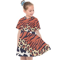 Mixed Animal Skin Print Safari Textures Mix Leopard Zebra Tiger Skins Patterns Luxury Animals Texture Kids  Sailor Dress by BangZart