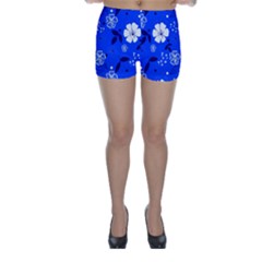 Blooming Seamless Pattern Blue Colors Skinny Shorts by BangZart