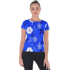 Blooming Seamless Pattern Blue Colors Short Sleeve Sports Top  by BangZart