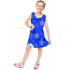 Blooming Seamless Pattern Blue Colors Kids  Tunic Dress