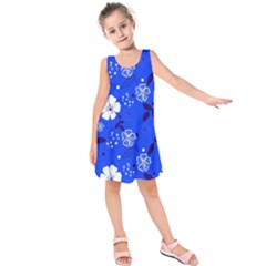 Blooming Seamless Pattern Blue Colors Kids  Sleeveless Dress by BangZart