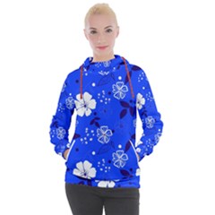 Blooming Seamless Pattern Blue Colors Women s Hooded Pullover by BangZart