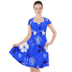 Blooming Seamless Pattern Blue Colors Cap Sleeve Midi Dress by BangZart