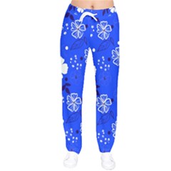 Blooming Seamless Pattern Blue Colors Women Velvet Drawstring Pants by BangZart