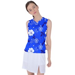 Blooming Seamless Pattern Blue Colors Women s Sleeveless Sports Top by BangZart