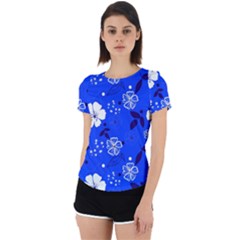 Blooming Seamless Pattern Blue Colors Back Cut Out Sport Tee