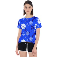 Blooming Seamless Pattern Blue Colors Open Back Sport Tee by BangZart