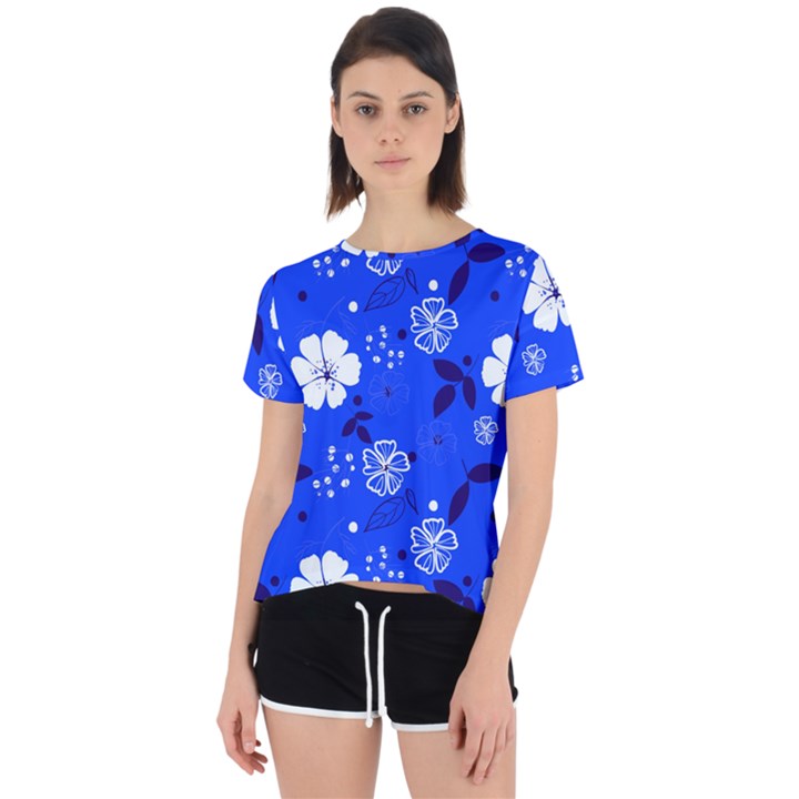 Blooming seamless pattern blue colors Open Back Sport Tee