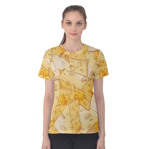 Cheese Slices Seamless Pattern Cartoon Style Women s Cotton Tee by BangZart