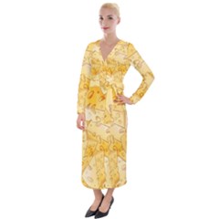 Cheese Slices Seamless Pattern Cartoon Style Velvet Maxi Wrap Dress by BangZart