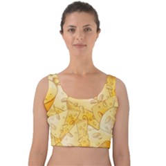 Cheese Slices Seamless Pattern Cartoon Style Velvet Crop Top by BangZart