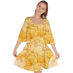 Cheese Slices Seamless Pattern Cartoon Style Velour Kimono Dress