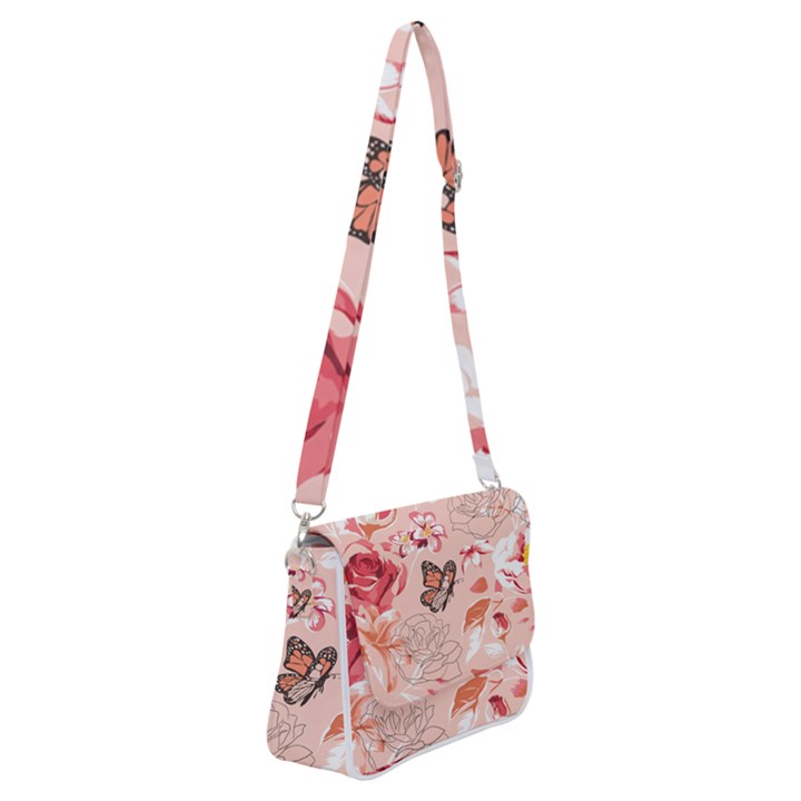 Beautiful seamless spring pattern with roses peony orchid succulents Shoulder Bag with Back Zipper