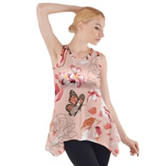 Beautiful Seamless Spring Pattern With Roses Peony Orchid Succulents Side Drop Tank Tunic by BangZart