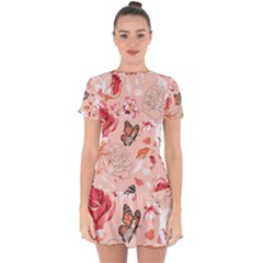 Beautiful Seamless Spring Pattern With Roses Peony Orchid Succulents Drop Hem Mini Chiffon Dress by BangZart