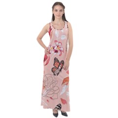 Beautiful Seamless Spring Pattern With Roses Peony Orchid Succulents Sleeveless Velour Maxi Dress by BangZart