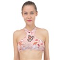 Beautiful seamless spring pattern with roses peony orchid succulents High Neck Bikini Top View1