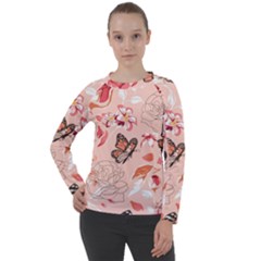 Beautiful Seamless Spring Pattern With Roses Peony Orchid Succulents Women s Long Sleeve Raglan Tee