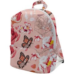 Beautiful Seamless Spring Pattern With Roses Peony Orchid Succulents Zip Up Backpack