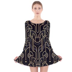 Art Deco Geometric Abstract Pattern Vector Long Sleeve Velvet Skater Dress by BangZart