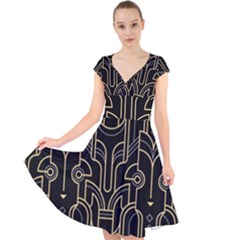 Art Deco Geometric Abstract Pattern Vector Cap Sleeve Front Wrap Midi Dress by BangZart