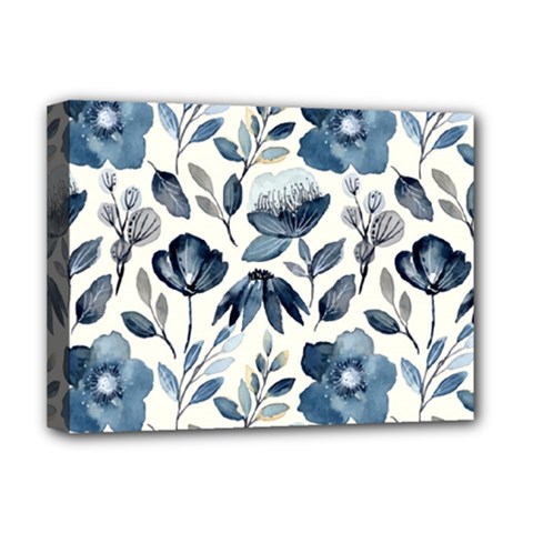 Indigo watercolor floral seamless pattern Deluxe Canvas 16  x 12  (Stretched) 