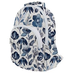 Indigo Watercolor Floral Seamless Pattern Rounded Multi Pocket Backpack by BangZart