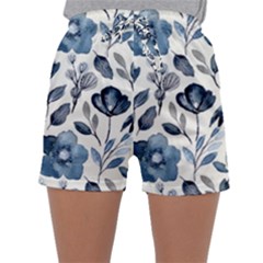 Indigo Watercolor Floral Seamless Pattern Sleepwear Shorts by BangZart