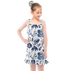 Indigo Watercolor Floral Seamless Pattern Kids  Overall Dress by BangZart