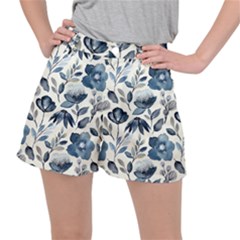 Indigo Watercolor Floral Seamless Pattern Ripstop Shorts by BangZart