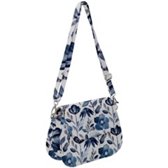 Indigo Watercolor Floral Seamless Pattern Saddle Handbag by BangZart