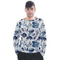 Indigo watercolor floral seamless pattern Men s Long Sleeve Raglan Tee View1