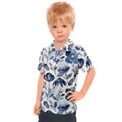 Indigo watercolor floral seamless pattern Kids  Polo Tee