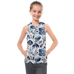 Indigo Watercolor Floral Seamless Pattern Kids  Sleeveless Hoodie by BangZart