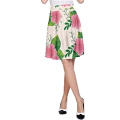 Cute Pink Flowers With Leaves-pattern A-line Skirt by BangZart